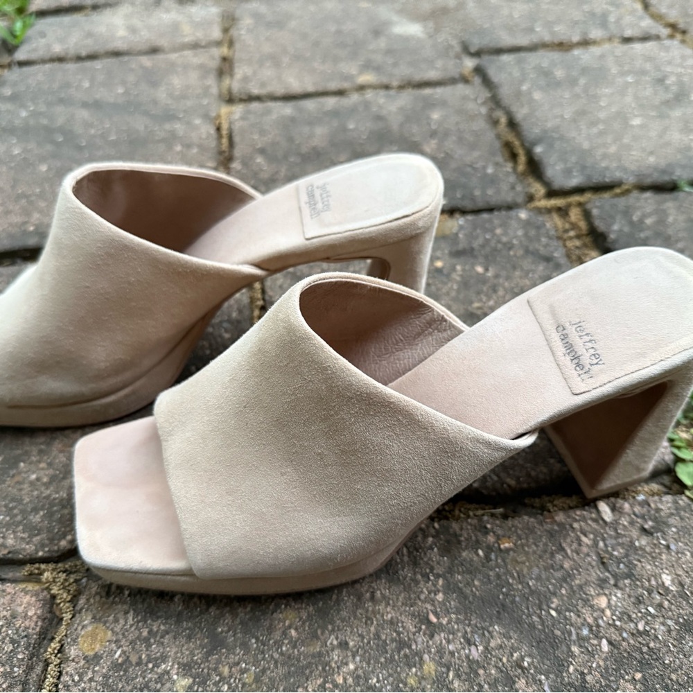 Jeffrey Campbell Tan Mules with Geometric Heel